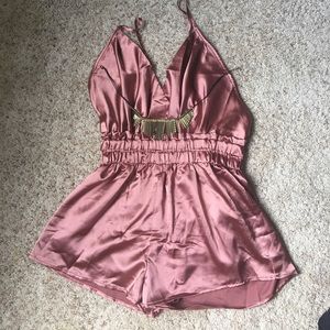 Satin crisscross strapped back waist wrap romper
