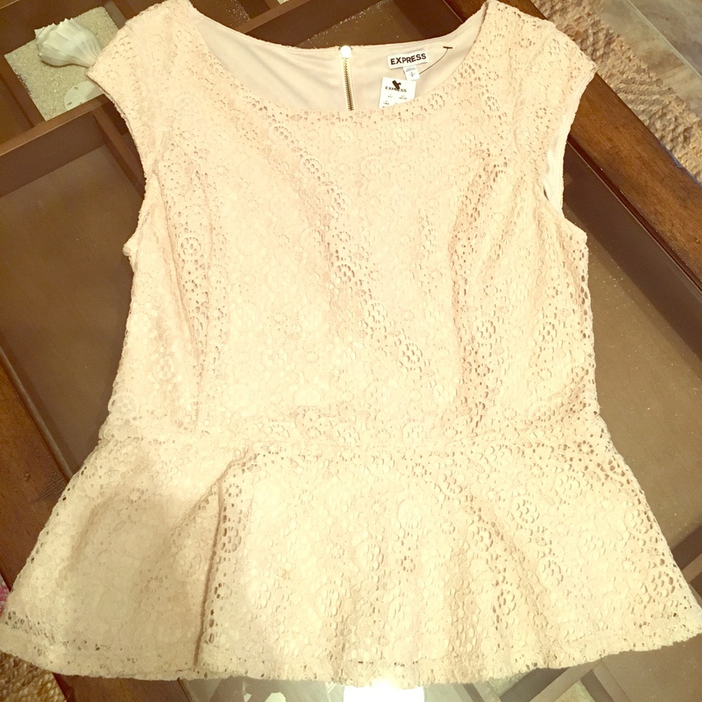Tan lace peplum express top