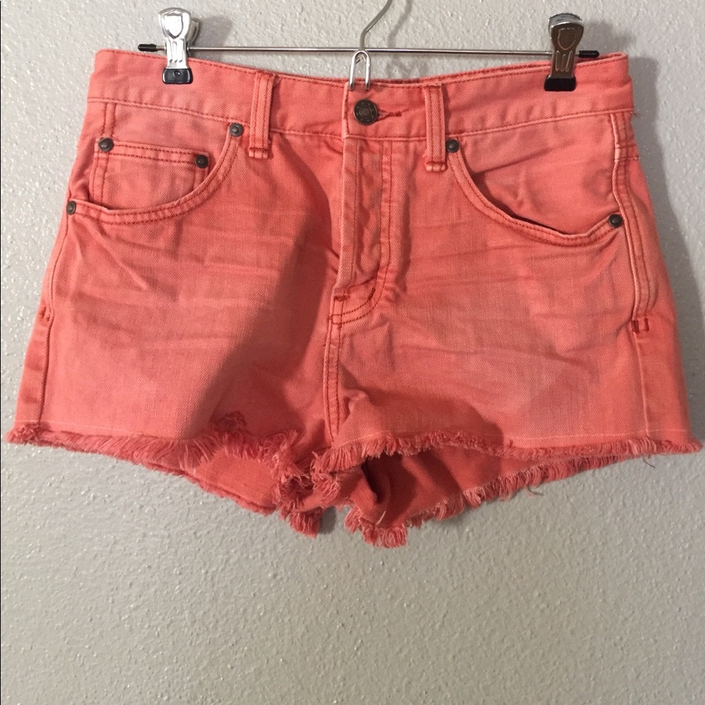 FREE PEOPLE orange denim cutoff shorts