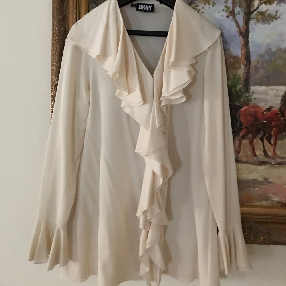 DKNY silk Ivory oversized ruffle blouse