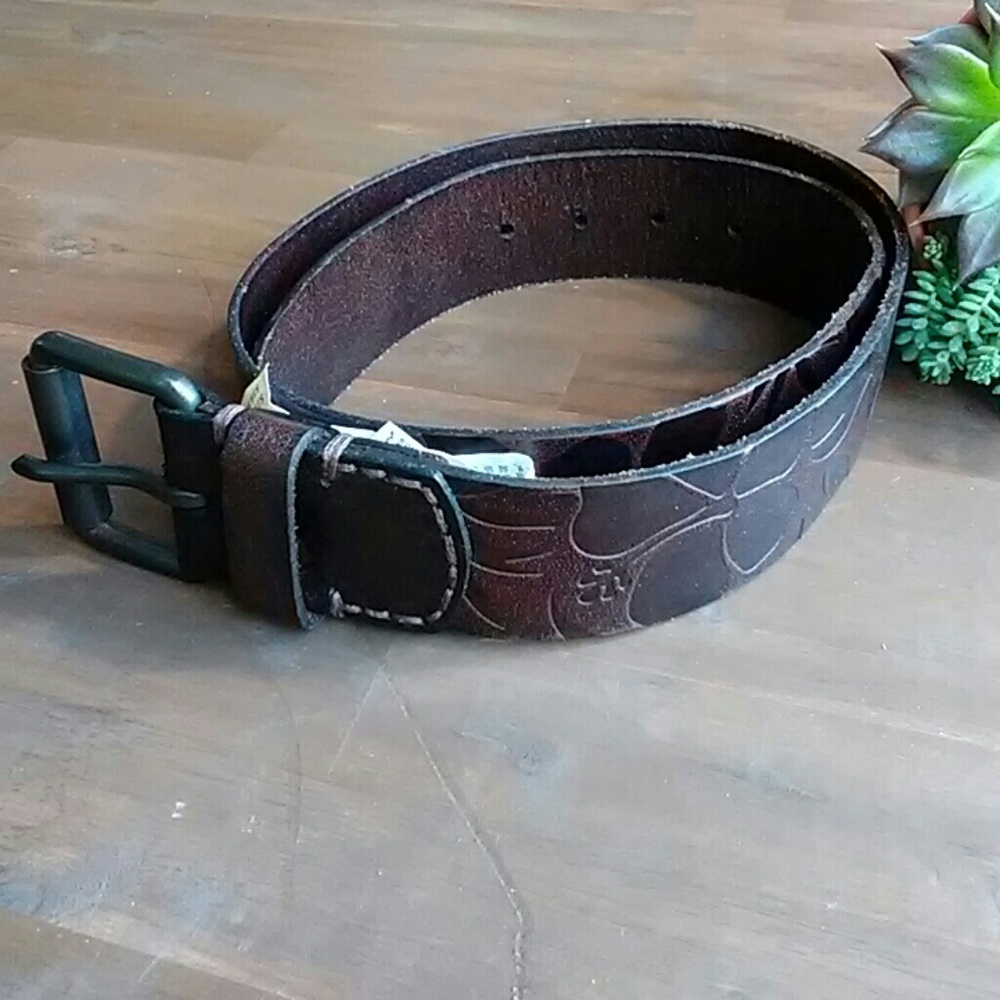 Leather Belt Brown Hibiscus Print Hollister Sz 30