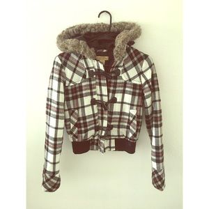 Paris Blue: Plaid Jacket with Fur Hood