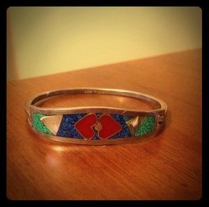 Vintage Sterling Silver Cuff Abalone Bracelet