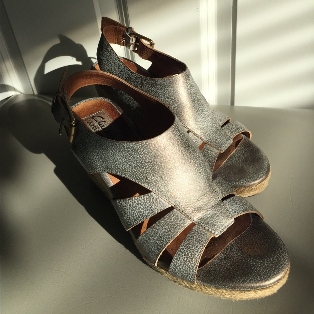 Clarks Artisan Gray/Silver Espadrille  Wedges