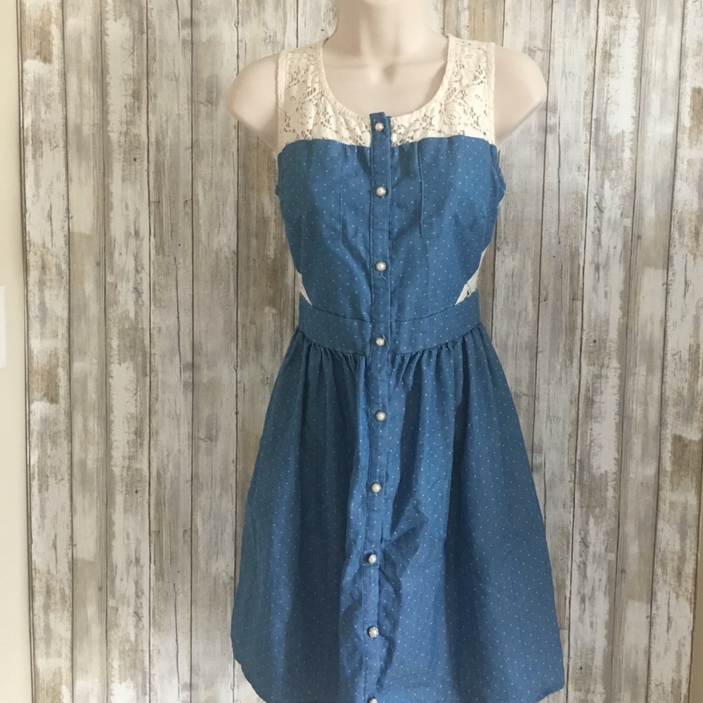 Jean and Lace Vintage Cut-Out Pearl Button Dress