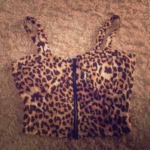 Zip up leopard crop top