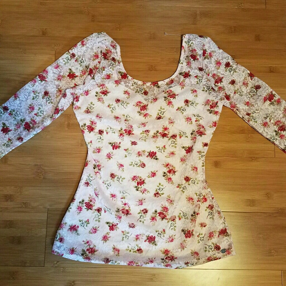 Guess Rose Lace Scoop Back Top