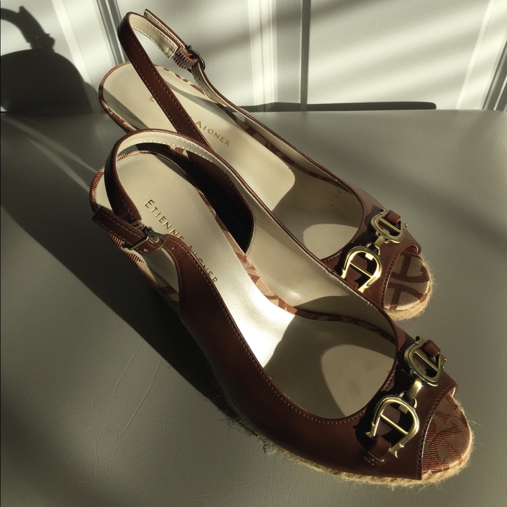 Leather Slingback Espadrilles Wedges
