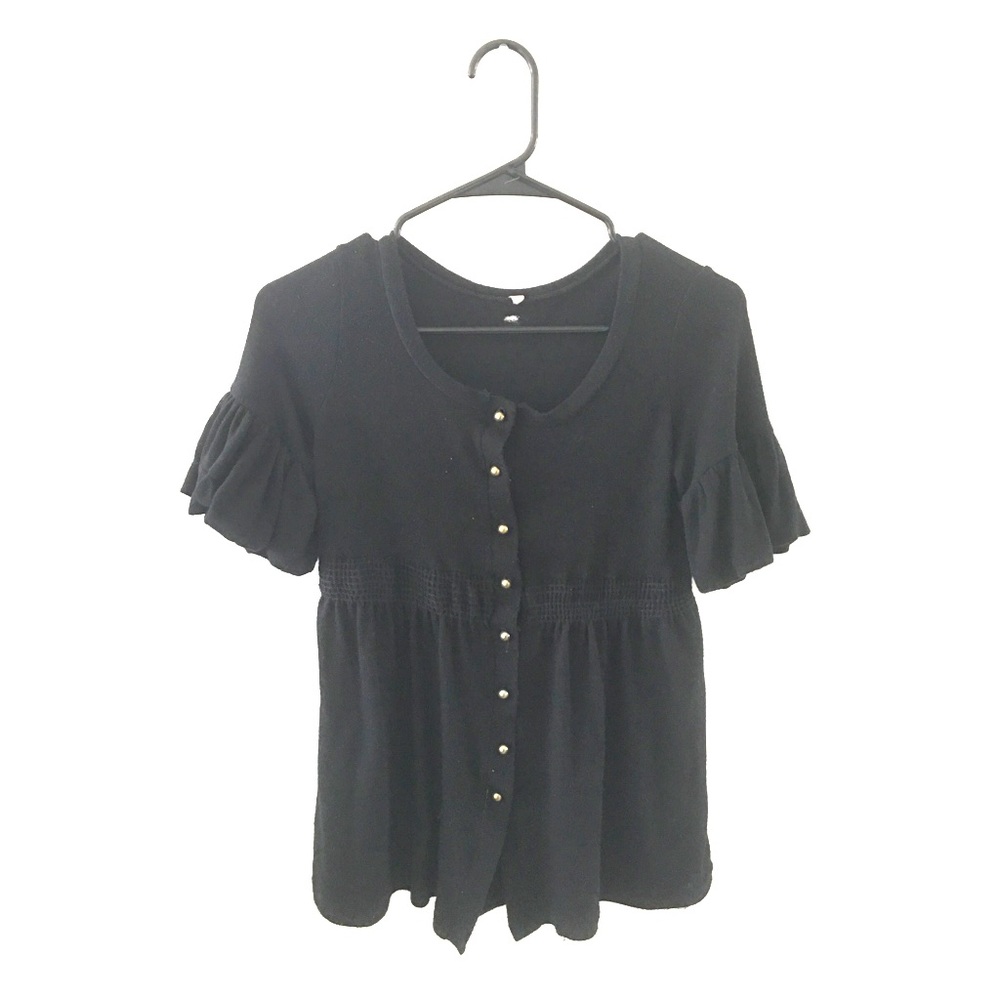 Black Stretch Gold Dome Button Down Sweater Top
