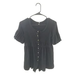 Black Stretch Gold Dome Button Down Sweater Top