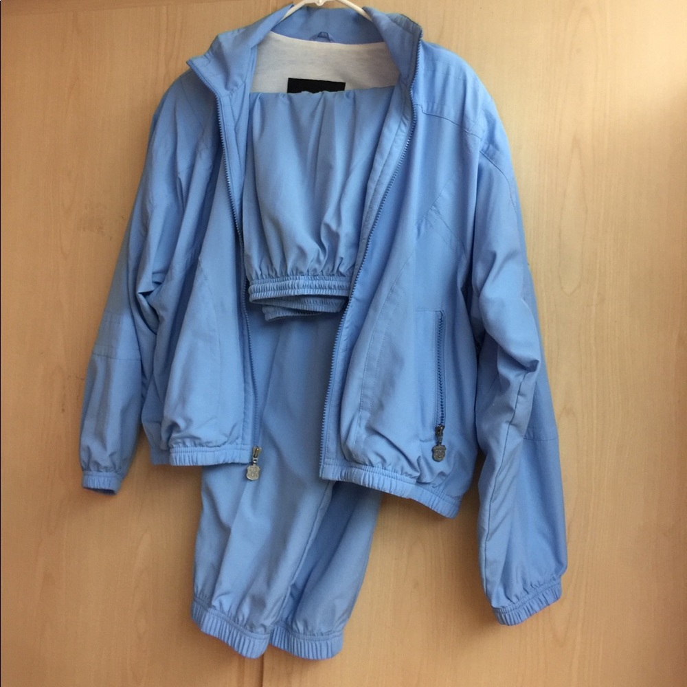 Beautiful sky-blue two-piece ladies athletic suit