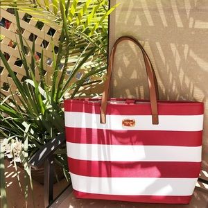 Micheal Kors red stripes tote bag