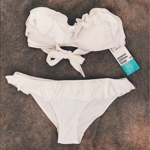 H&M ruffle trim white bandeau bikini