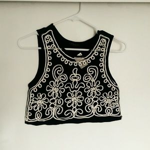 NEW short Black top with white floral design