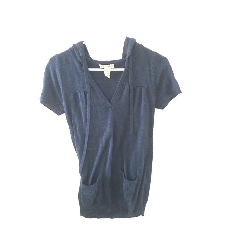 Dark Blue Sweater Tunic with Hood