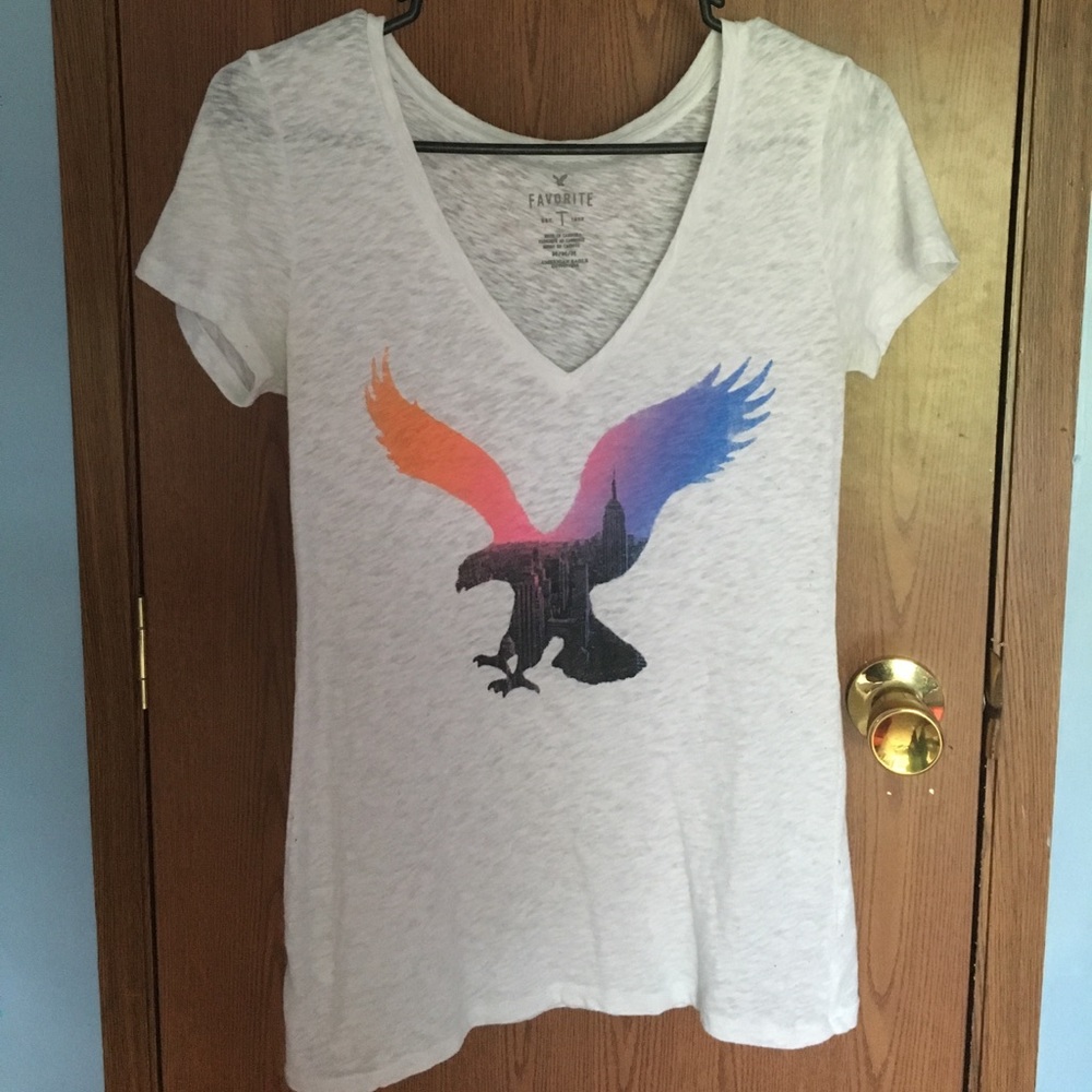 Medium white American eagle shirt.