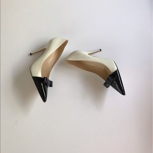 Kate Spade black and white patent bow pumps