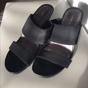 Black Double Strap Wedges