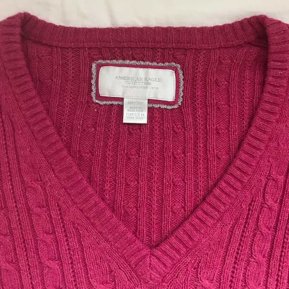 Pink American Eagle wool V neck sweater - Picture 2 of 3