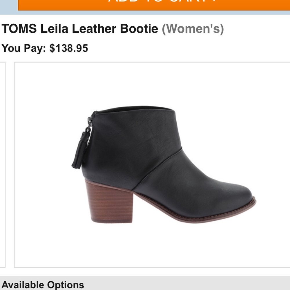 Toms Leila Black Leather Booties with Tassel Zip