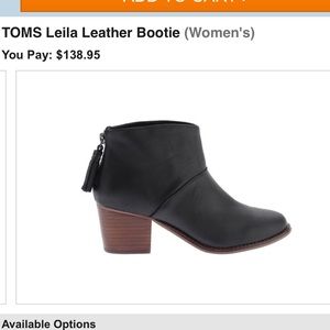 Toms Leila Black Leather Booties with Tassel Zip