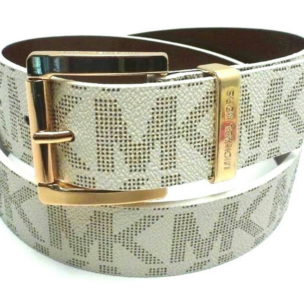Michael Kors Womens Signature Belt Vanilla /Gold