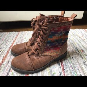 Colorful Aztec Brown Combat Boots