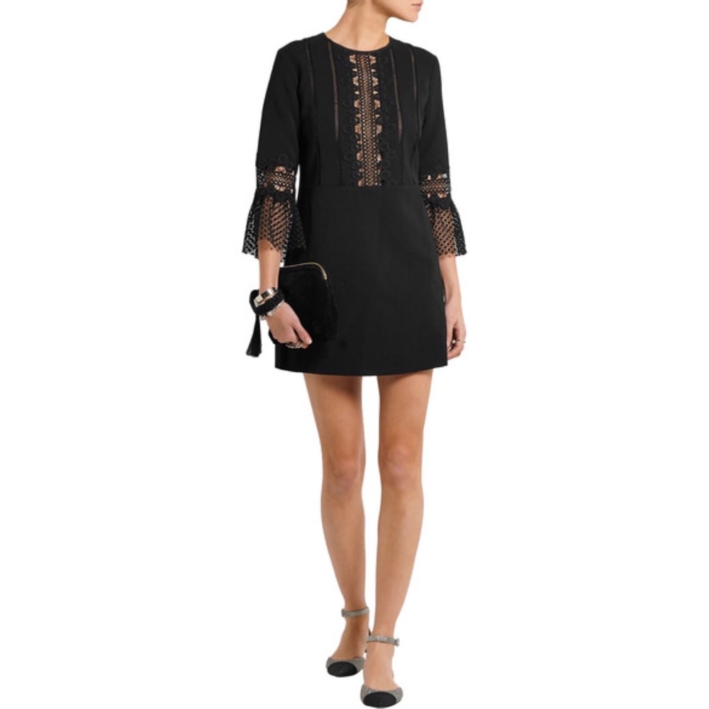 SelfPortrait Guipure lace-paneled crepe mini dress