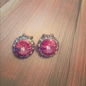 Pink crystal and rhinestone earrings