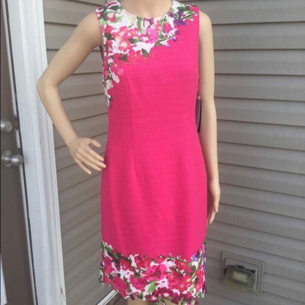 KARL LAGERFELD Pink Floral Appliqué Tea Dress 4