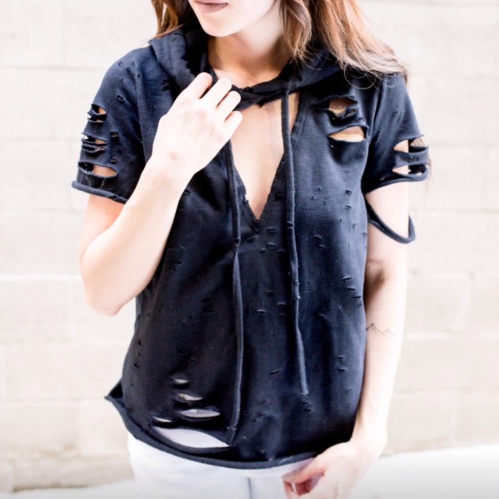 distressed black hoodie sweater