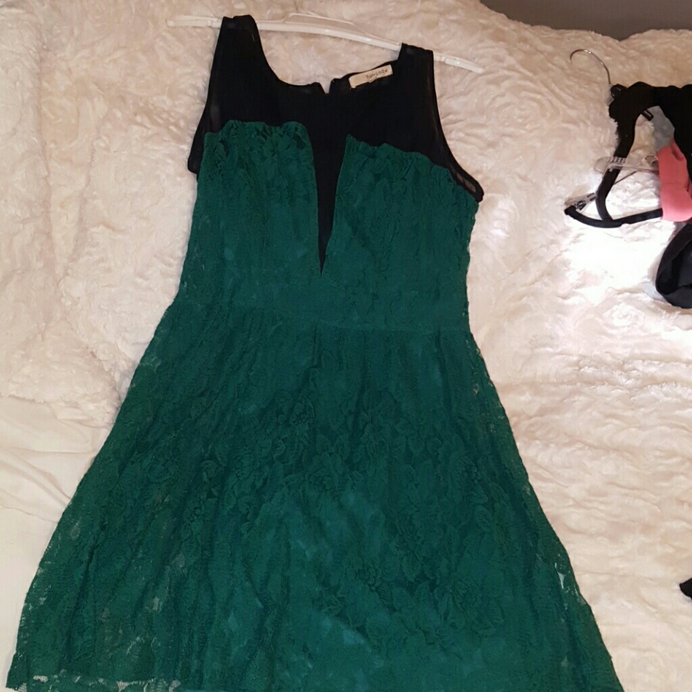 Green& black lace  tank dress