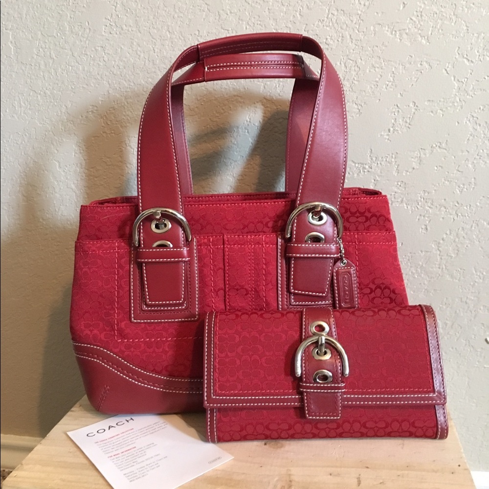 Coach Mini Signature Tote & Checkbook Wallet - Red