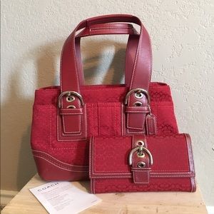 Coach Mini Signature Tote & Checkbook Wallet - Red