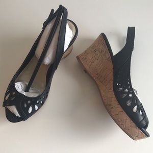 Nicole, Black Priscilla Wedge Sandals. Size 5