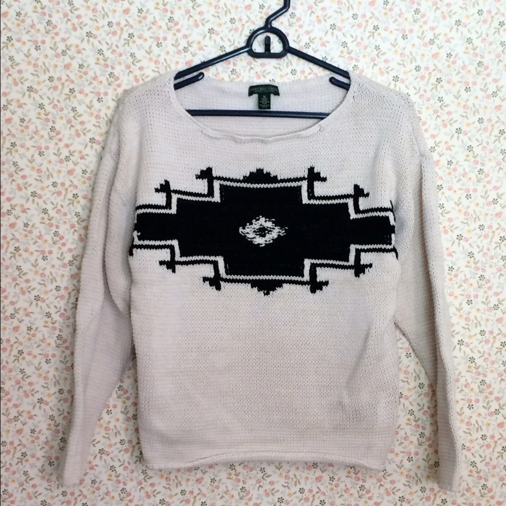Ralph Lauren white sweater with black geo design