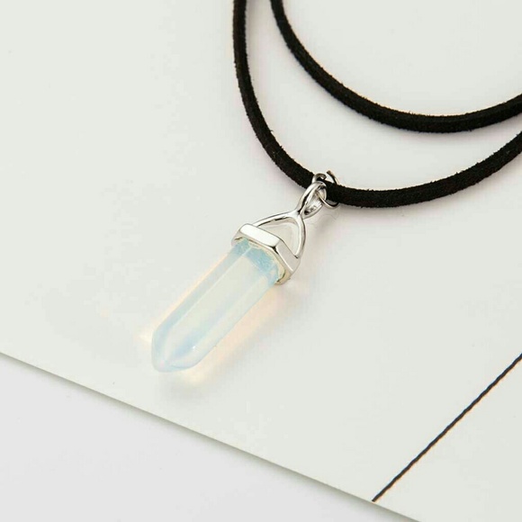 Boho Opalite Leather Layered Choker Necklace - Picture 2 of 7