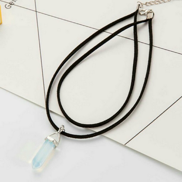 Boho Opalite Leather Layered Choker Necklace - Picture 3 of 7