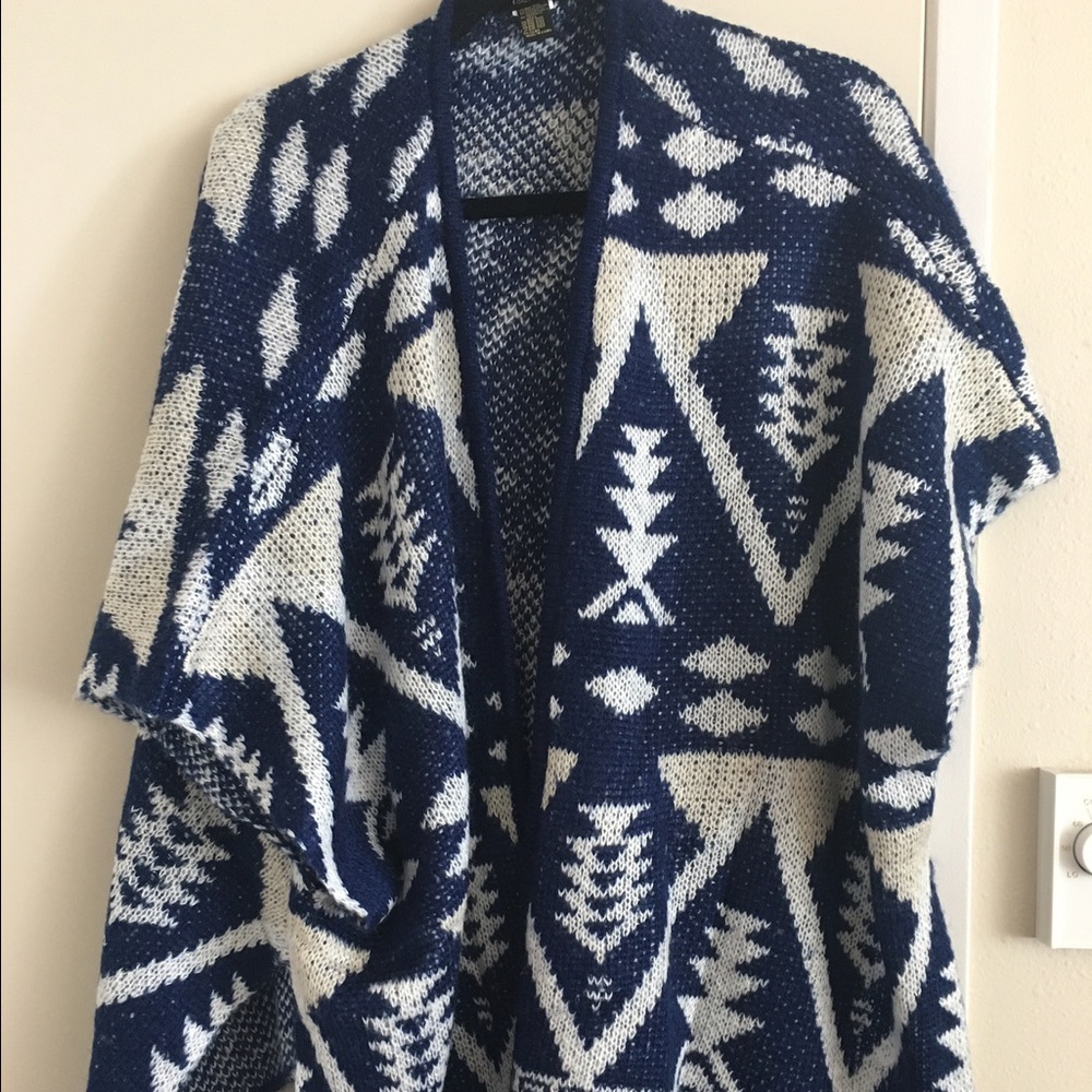 Blue & white poncho