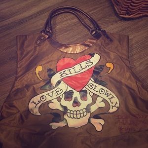 Ed hardy love kills slowly totebag