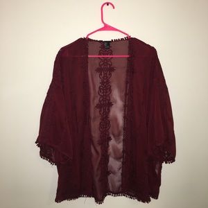 Dark Red Embroidered Kimono Size Small