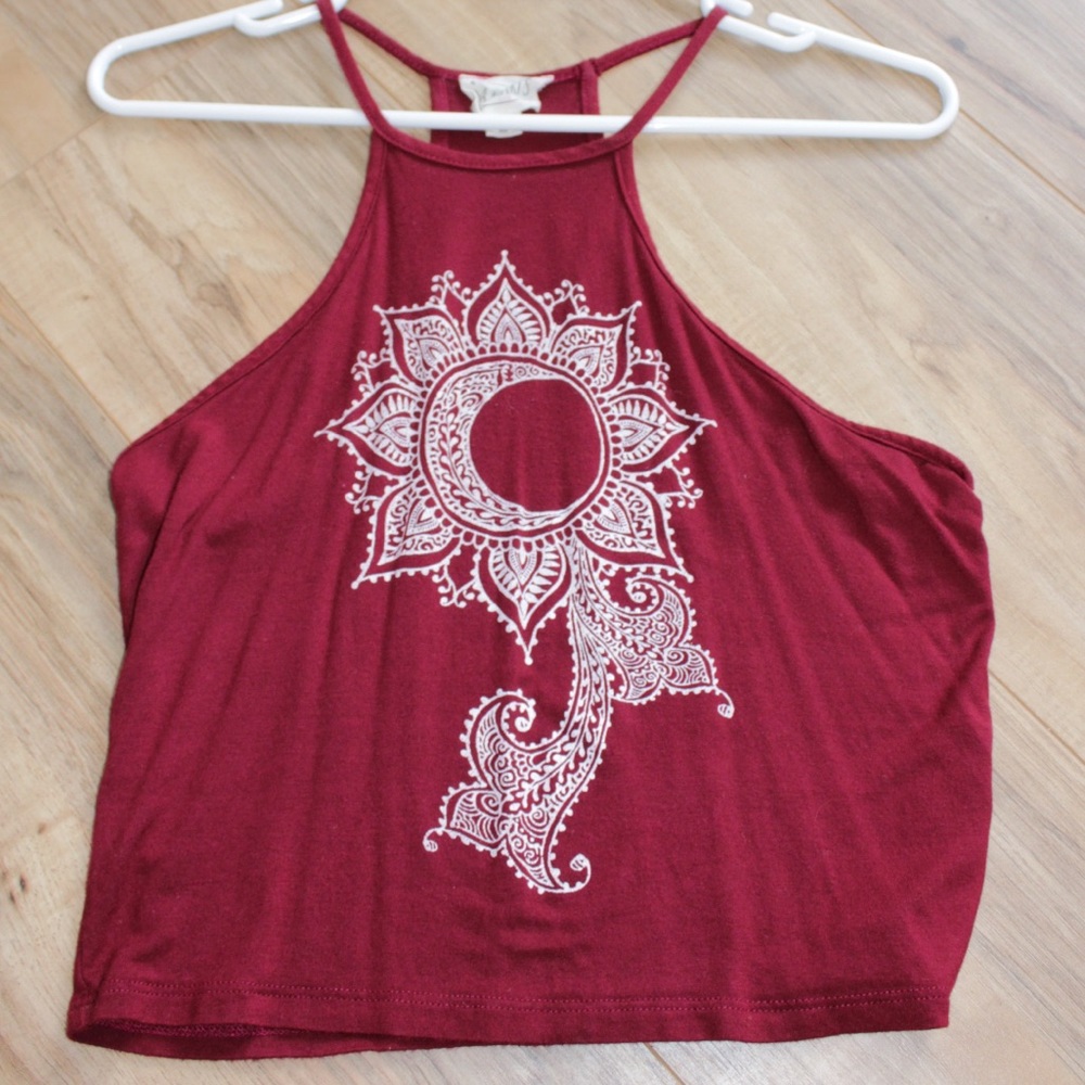 cropped maroon mandala tank top