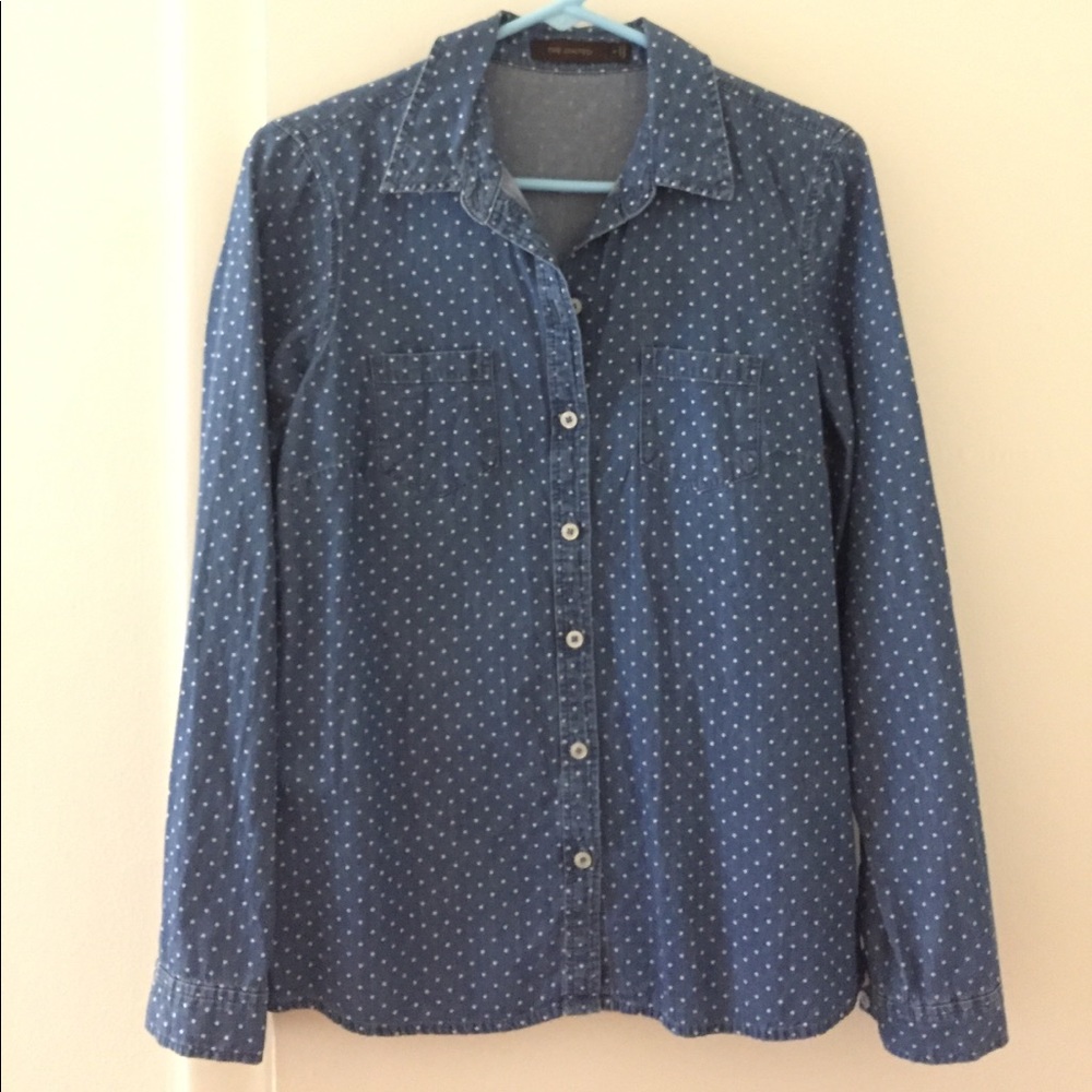 Blue & white polka dot button down