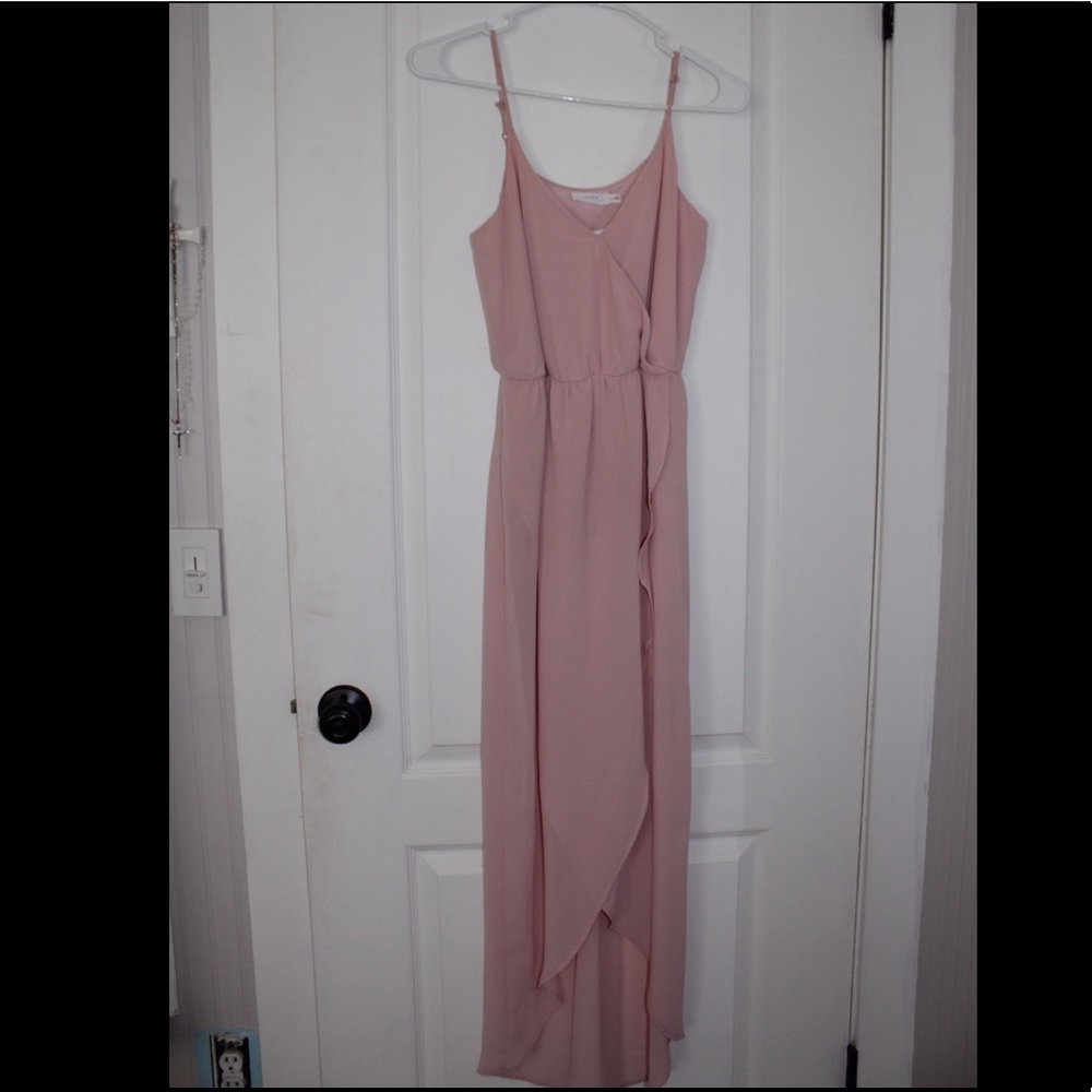 high low blush pink dress