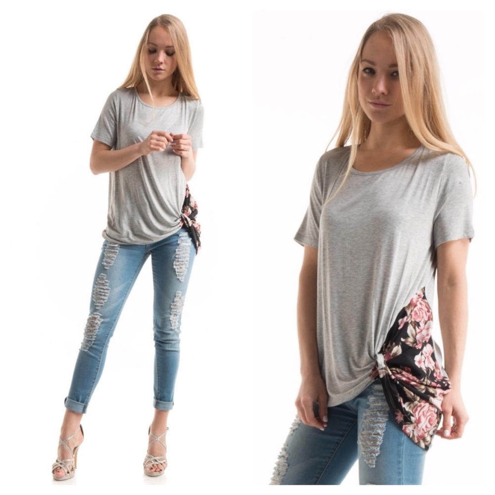 Floral print side knot top