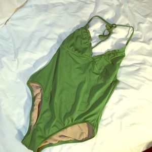 JCrew green halter one-piece bathing suit
