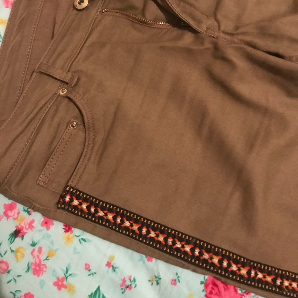 Embroidered Tribal Print Khakis