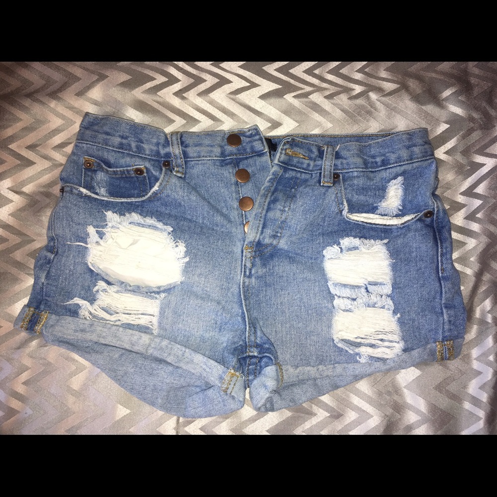 High waisted distressed shorts