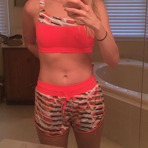 Fabletics running shorts--neon pink striped size S