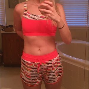 Fabletics neon pink and striped sports bra- NWT